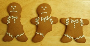 The recession has hit, and I couldn't afford to give people whole gingerbread men. But hey, it's the thought that counts, right?